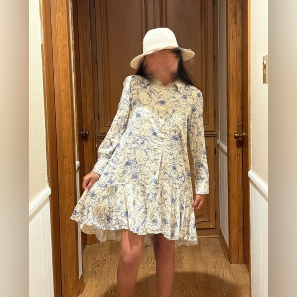 Floral Blue and Cream Mini Dress